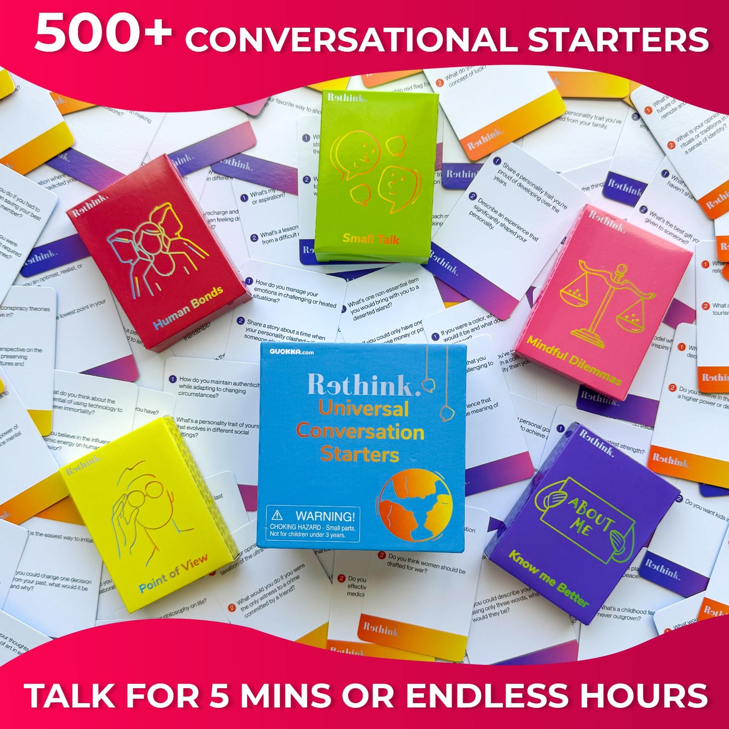 Quokka Conversation Cards Game - Universal Edition| 500 Questions | Premium Version | Share Thoughts - Fun Talking Board Game For Family Night
