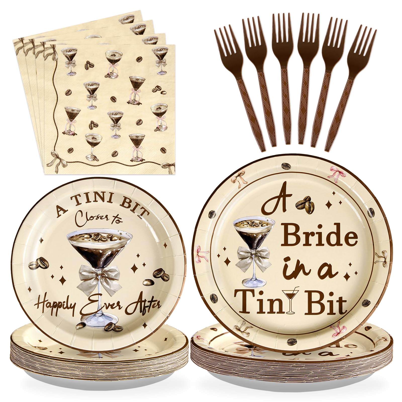 96Pcs Tini Bit Bridal Shower Party Supplies A Bride In A Tini Bit Paper Plates and Napkins Espresso Martini Bachelorette Tablewa