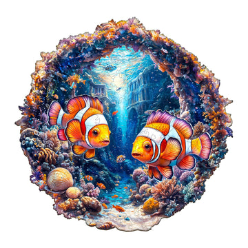 Wooden Puzzles for mature-themeds - Challenging Clownfish Journey mature-themed Puzzle  Unique Animal Shaped Wooden Jigsaw Puzzles for mature-themeds  Creative Gifts Family Games 11.4 * 11.2in 195pcs