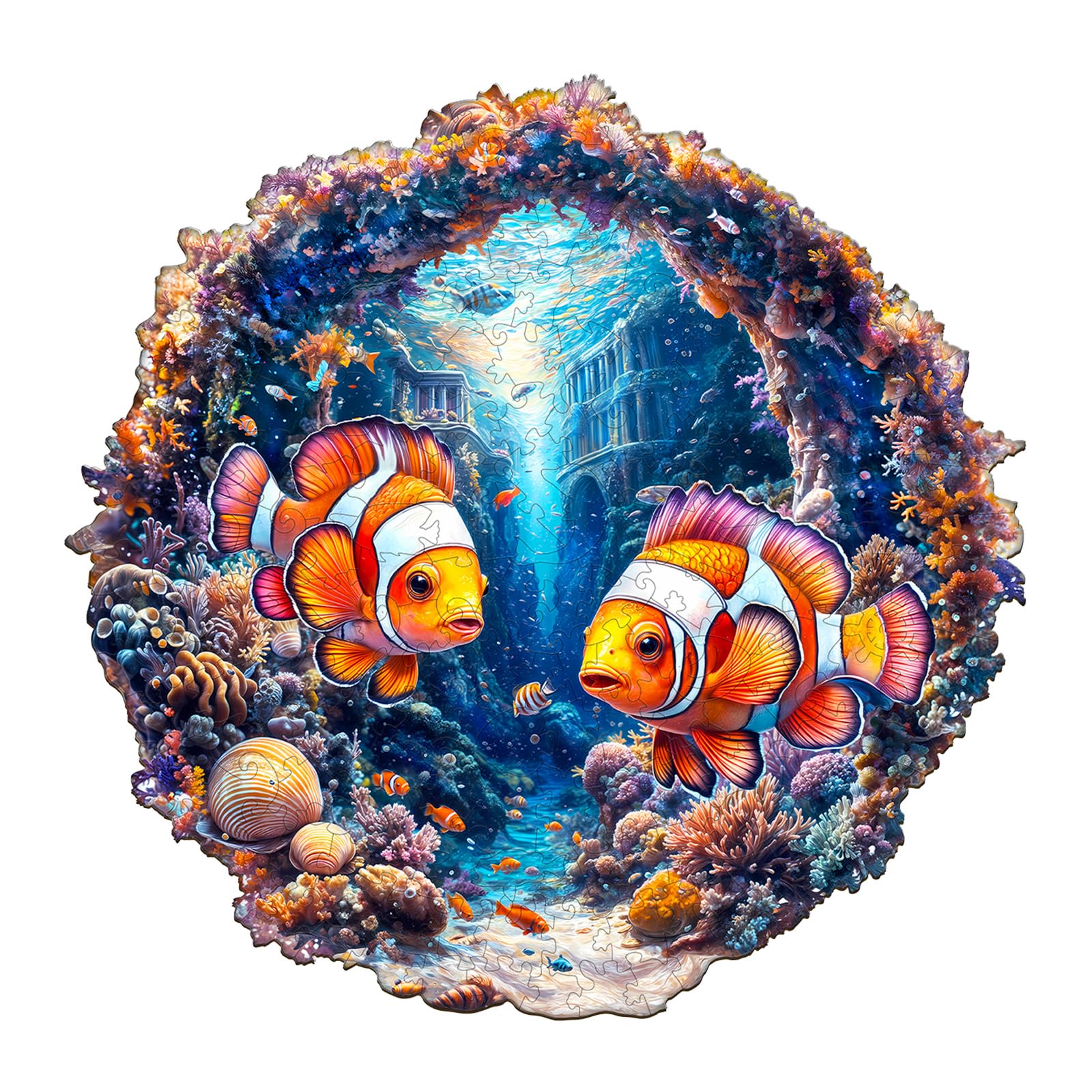 Wooden Puzzles for mature-themeds - Challenging Clownfish Journey mature-themed Puzzle  Unique Animal Shaped Wooden Jigsaw Puzzles for mature-themeds  Creative Gifts Family Games 13.4 * 13.2in 270pcs