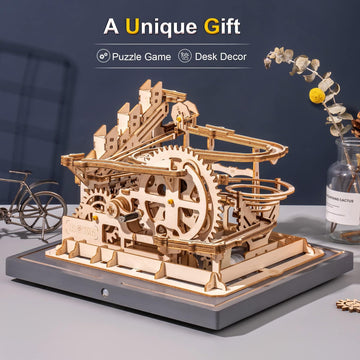 ROKR 3D Wooden Puzzles Marble Run Set - Mechanical Model Kit for mature-themeds DIY Roller Coaster Toys Gifts for mature-themed (Marble Parkour)