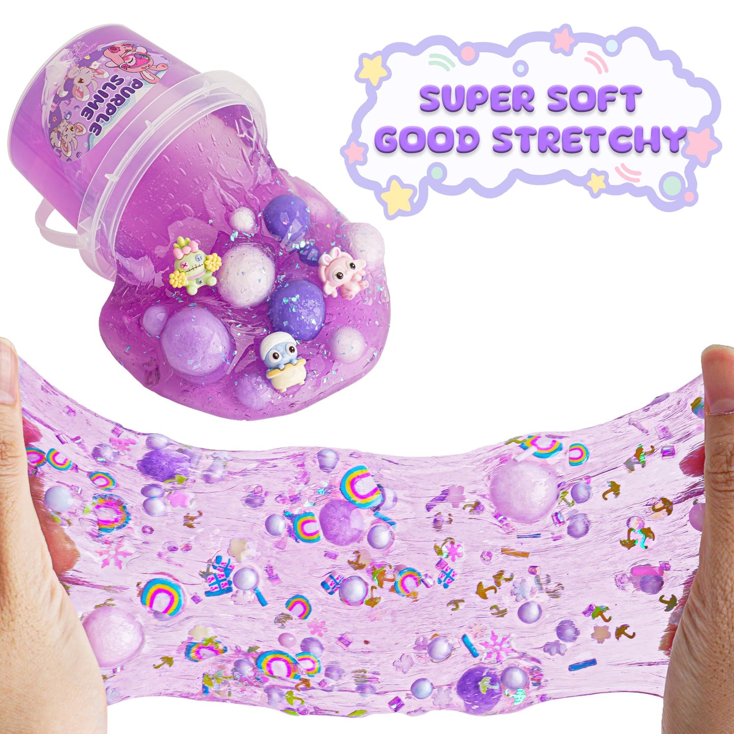 Purple Slime Kit, Clear Slime Bucket, Slime Party Favors For Kids, Crunchy Slime Includes 10 Packs Of Slime Add-Ins, Sensory Toy