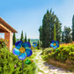 Viveta 2 Pack Wind Spinners With Metal Stake, 28.7 Inches Outdoor Garden Pinwheels Spinners Blue Flower Shape Design For Yard La