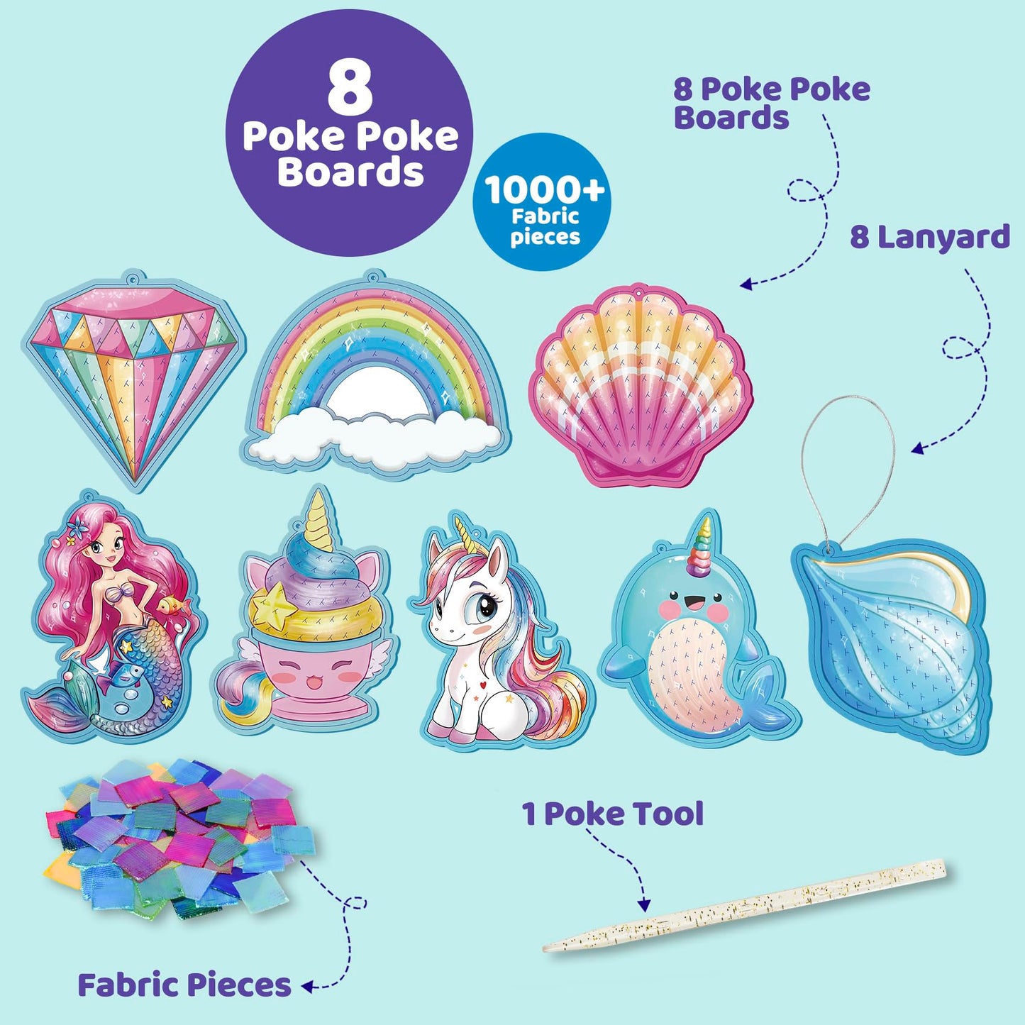 ATFUNSHOP 8 Packs Poke in Crafts Art Kits - Unicorn & Mermaid, Small Paper Craft Kits for Girls 4-9 Years, Mess Free DIY Birthday Gift