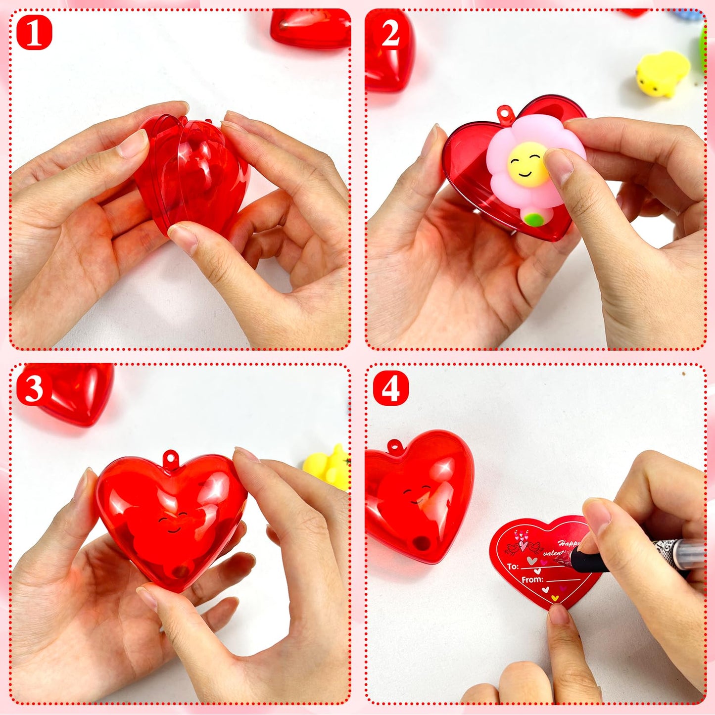 Domkier 28Pcs Valentines Mochi Squishies Toys Set, Squishies Toys Filled Hearts Boxes With Cards Valentines Stress Relief Toys F
