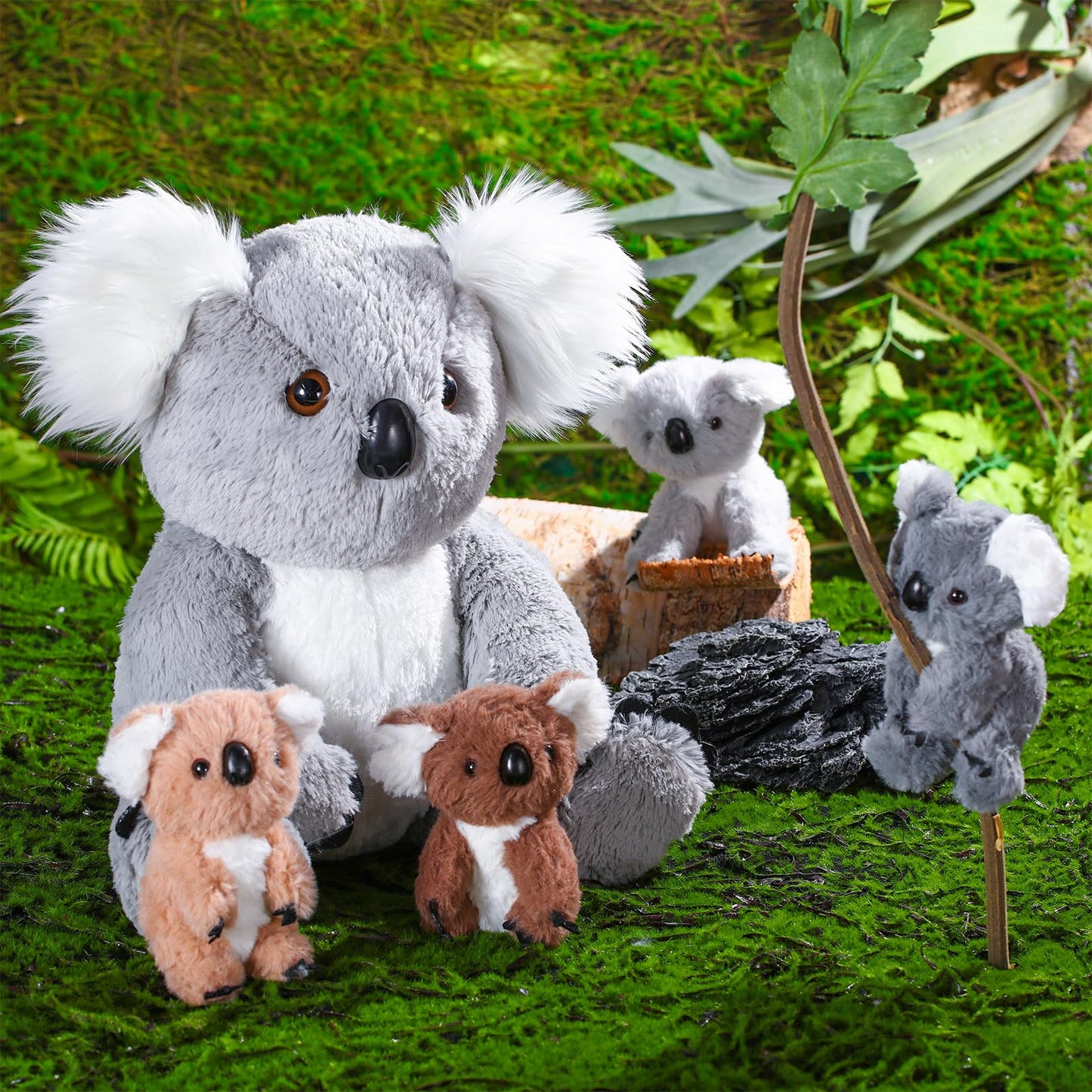 Lenwen 5 Pcs Koala Bear Stuffed Animal Set 12.6 Inch Mommy Koala Plush With 4 Cute Babies In Her Zippered Tummy Soft Cuddly Nursery Koala Plushie For Boys Girls Birthday Baby Shower Party Favor Gifts