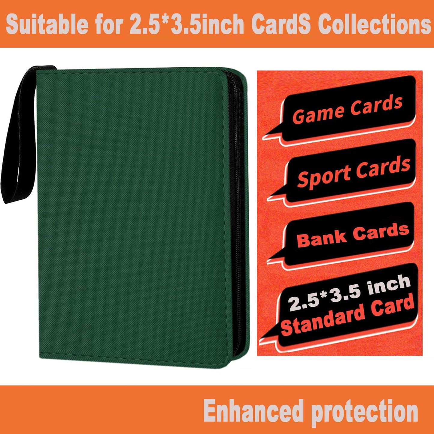 Card Binder 9 Pocket enhanced Zipper Trading Card Album 720 Cards Folders for Collectible MTG TCG Sports Cards Binder (Green)