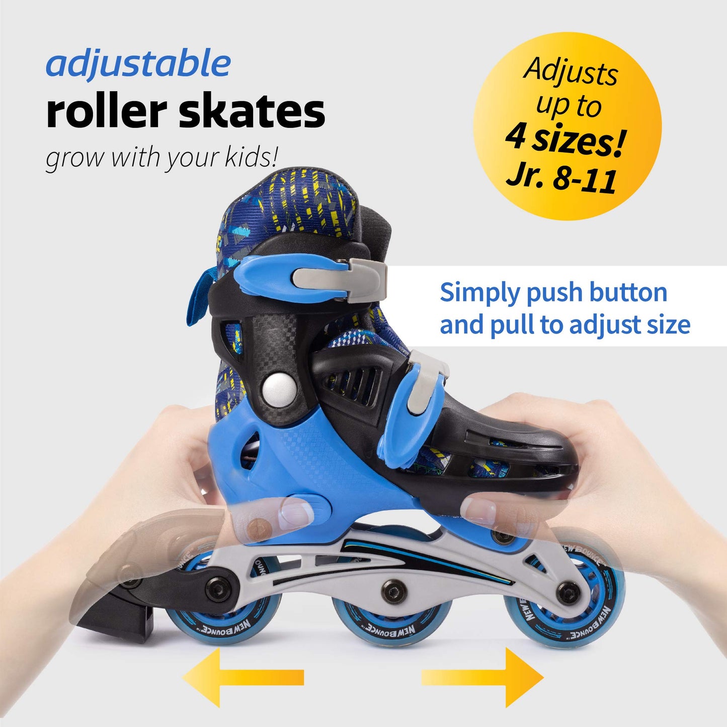 New-Bounce Adjustable Inline Skates for Boys and Girls - for Kids, Teens, and Young Adults Outdoor Roller Skates for Boys Ages 8