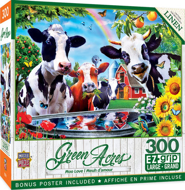 Masterpieces - 300 Piece Jigsaw Puzzle, Large Ez Grip Shapes, Moo Love, Fun For Adults, Seniors, Family, Kids, Matte Finish, 18'X24