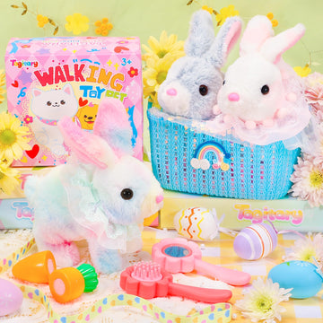 Tagitary Plush Toys Hopping Easter Stuffed Bunny With Sounds,Wiggling Ears,Jumping,Twitching Mouth And Nose,Easter Basket Stuffer Decor School Prize Birthday Gift For Kids