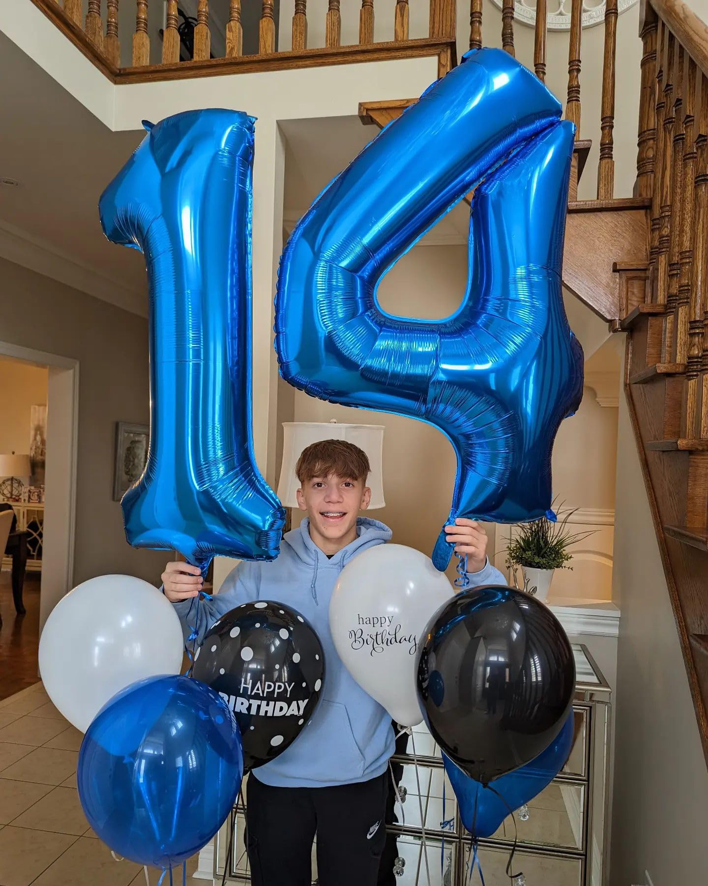 IWERP Navy Blue Number 14 Balloon, 40 inch Foil Mylar, 14th Birthday Decorations for Boys & Girls