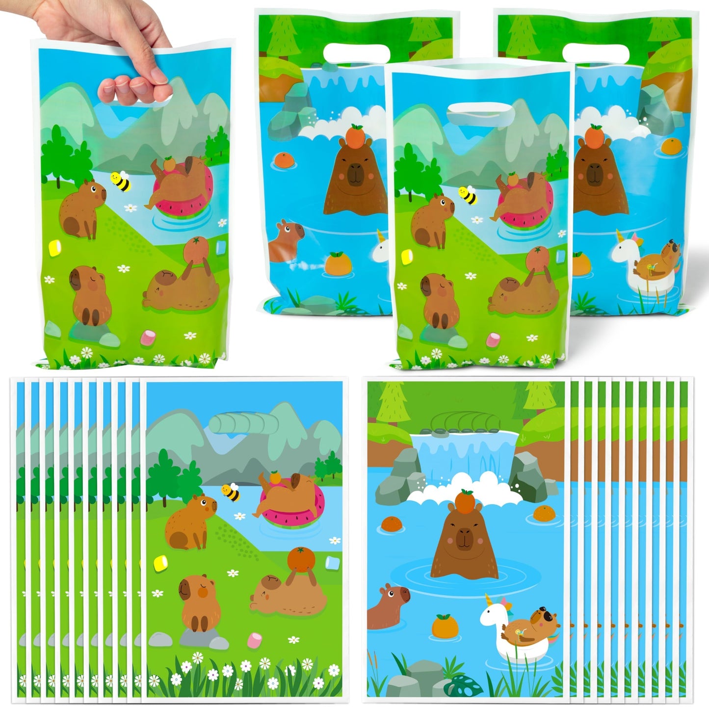 Capybara Party Favor Bags - 50Pcs Capybara Patterns Goody Candy Treat Gifts Bags, Cute Animals Themed Party Favors Supplies Deco