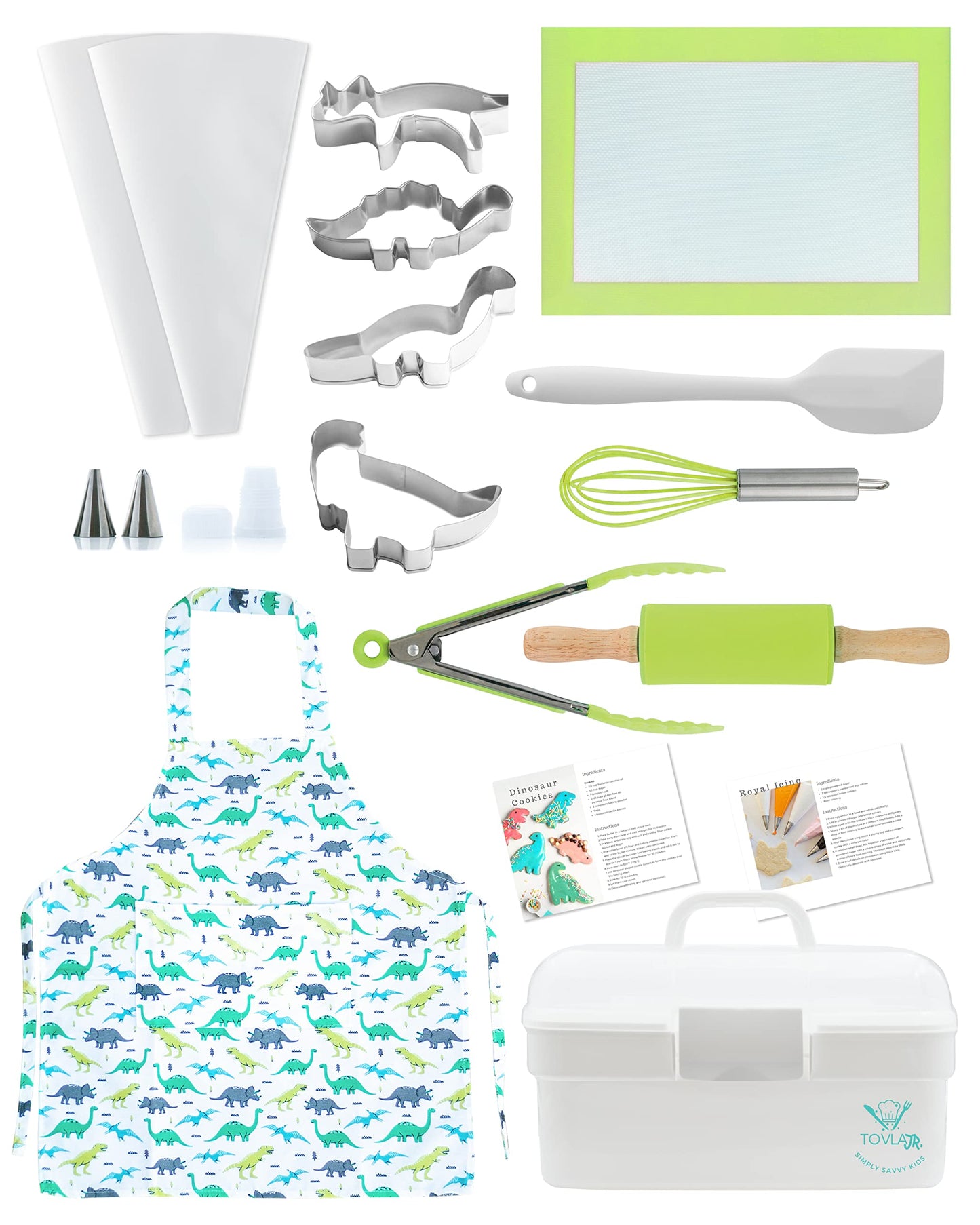 TOVLA JR. Kids Baking Gift Set - Educational Cooking Kit with Apron, Plastic, Youth Size, Dinosaur Color, Model A4645