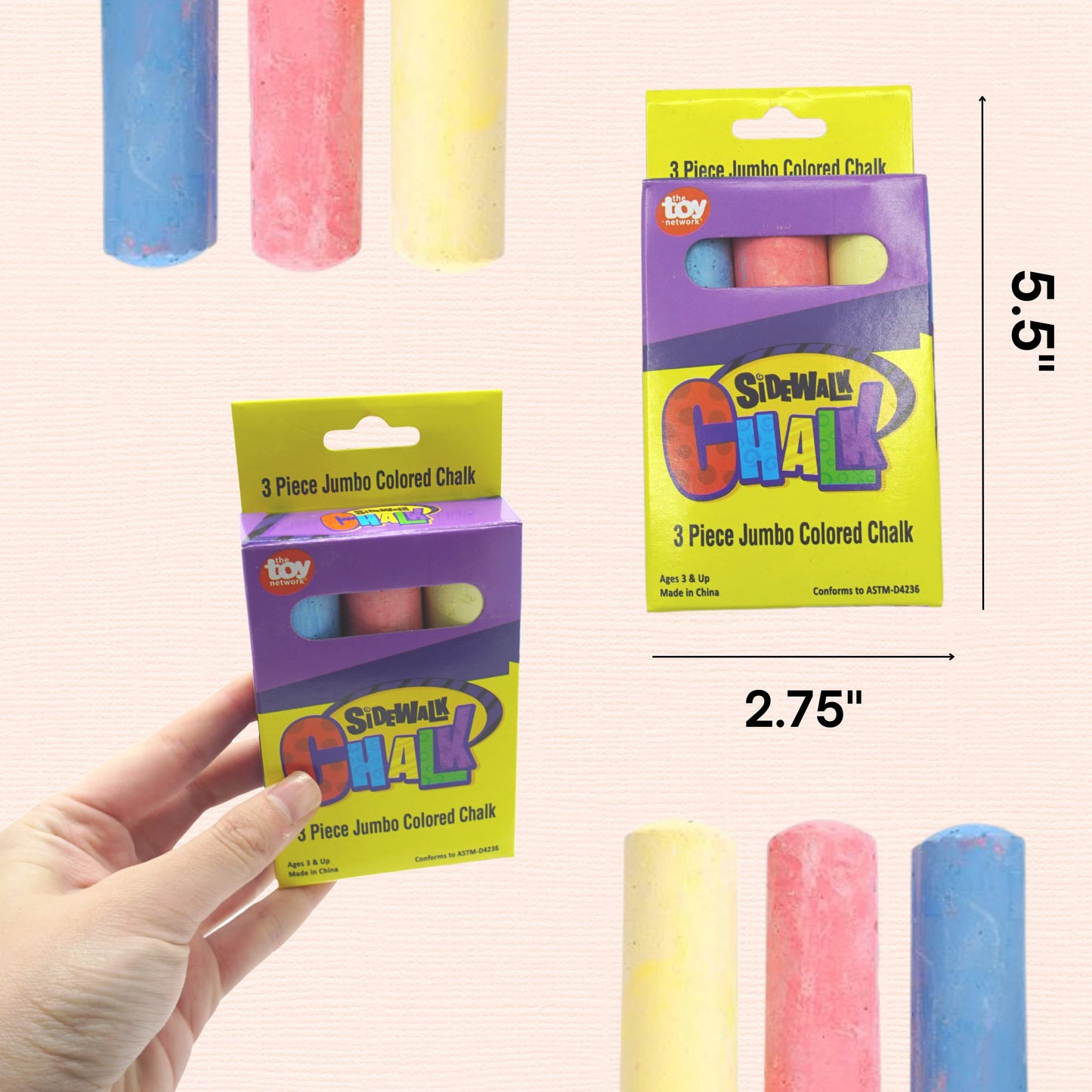 4Es Novelty Sidewalk Chalk Party Favors for Kids. 12 Boxes With 3 Jumbo Chalk In Each Box, Bulk Sidewalk Chalk Individual Packs