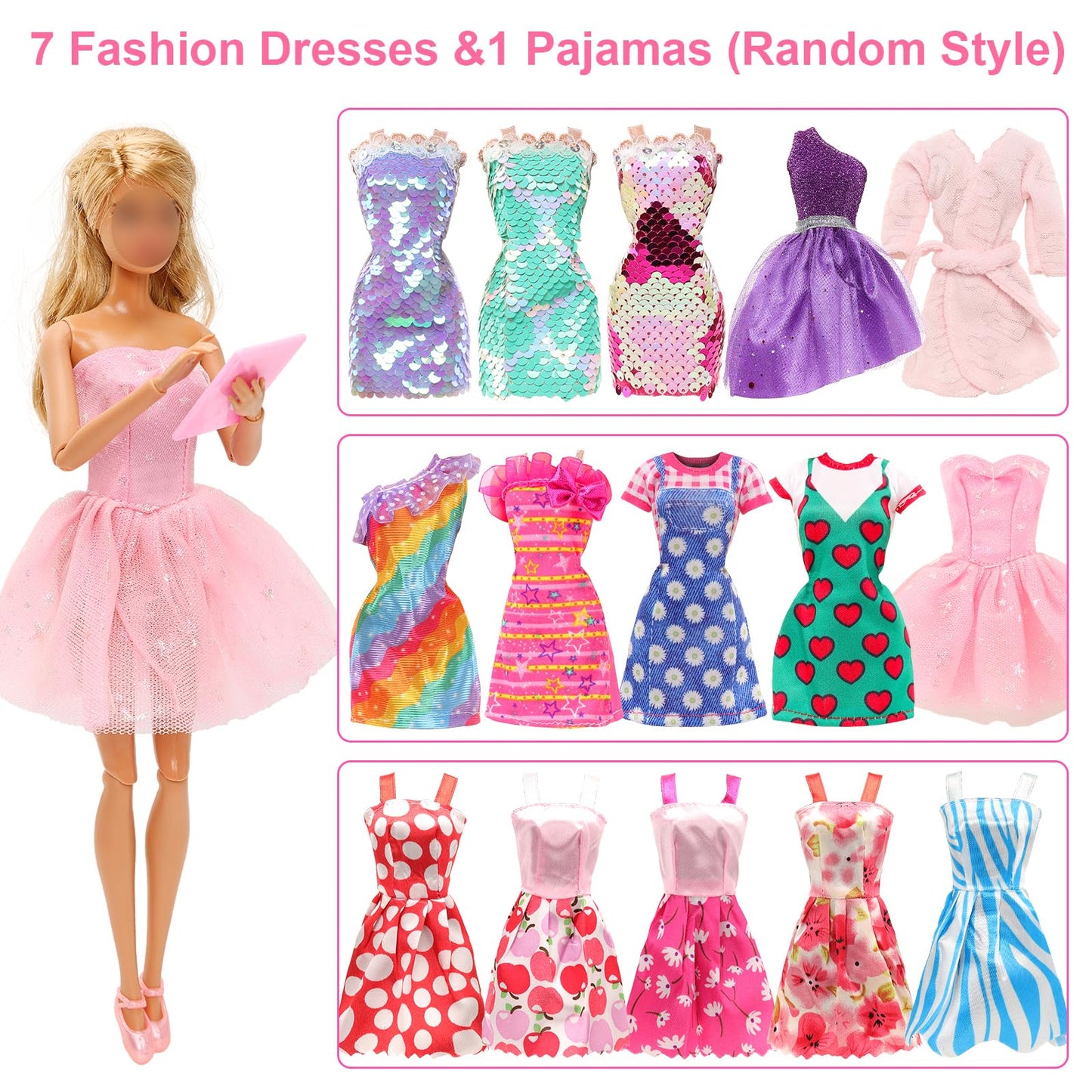 Miunana 11.5 Inch Girl Doll Wardrobe Set 114 Pcs Clothes And Accessories Wedding Dress Fashion Sequin Dresses Swimsuit With Butt