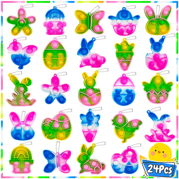 24Pcs Easter Mini Pop Keychain, Fidget Bubble Toys,Easter Basket Stuffers, Easter Egg Fillers, Easter Hunt Classroom Prizes, Par
