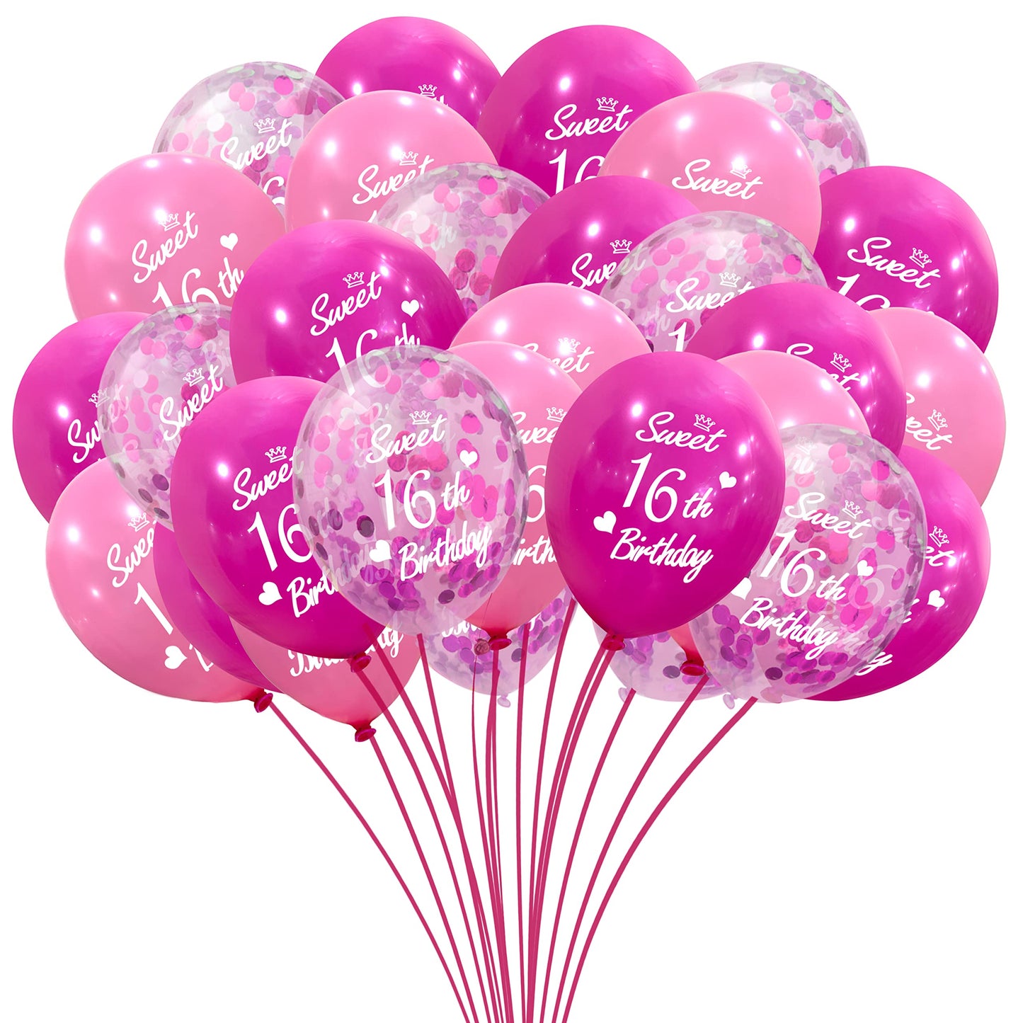 Sweet 16Th Birthday Latex Balloons Confetti Balloon Pink And Hot Pink Party Decorations 30 Pack 12 Inch Helium Printed 16 Number