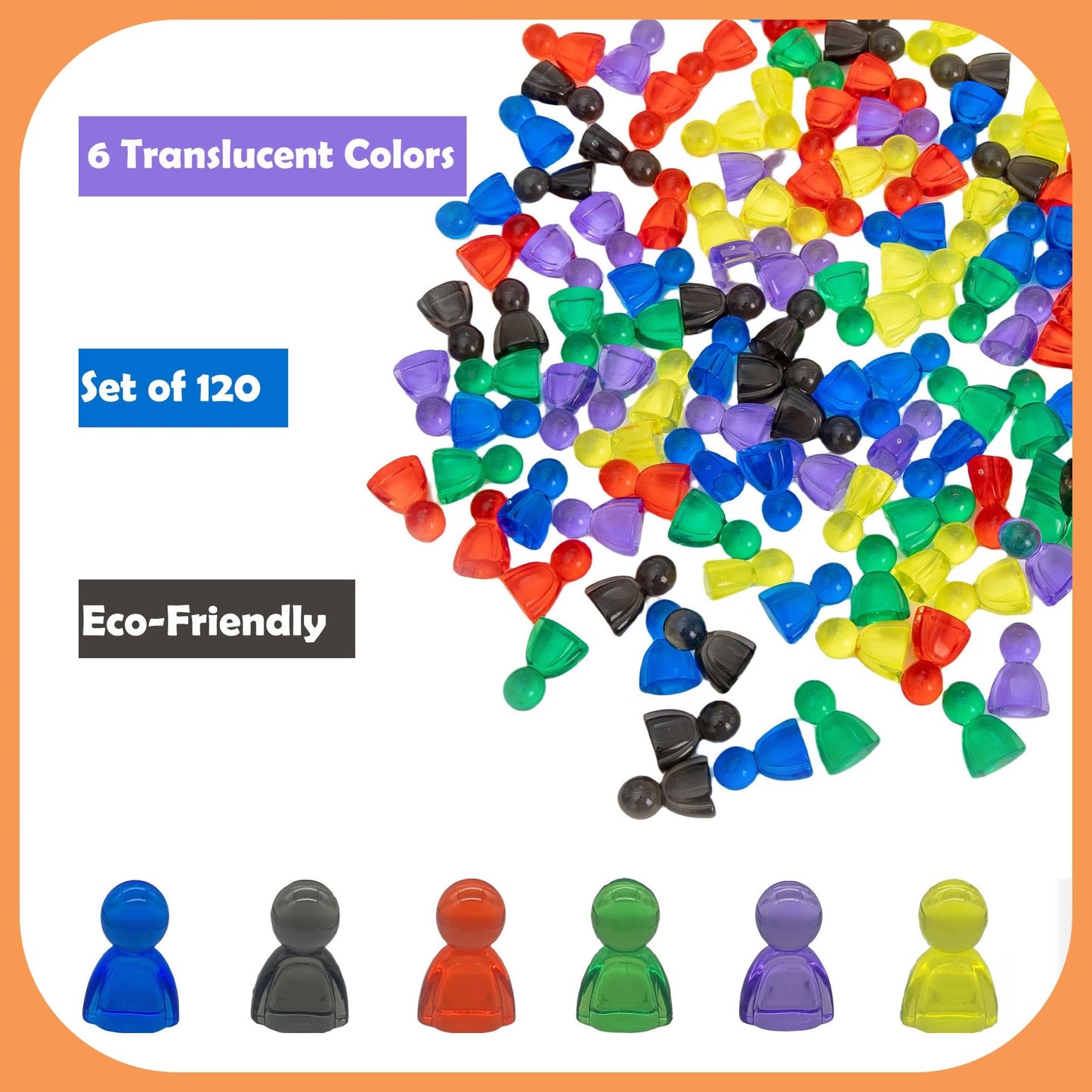 120 Pieces Game Pawns,Game Pieces For Board Games,Plastic Tokens Board Game Accessories With Portable Box(Translucent,6 Colors)