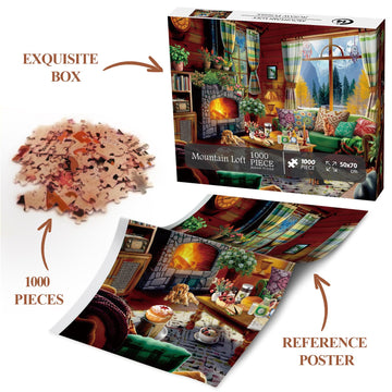 Cozy Cabin Winter Scene Puzzle 1000 Piece For Adults, Book Cozytime Jigsaw Puzzle Coffee Table, Dog Cat Puzzle