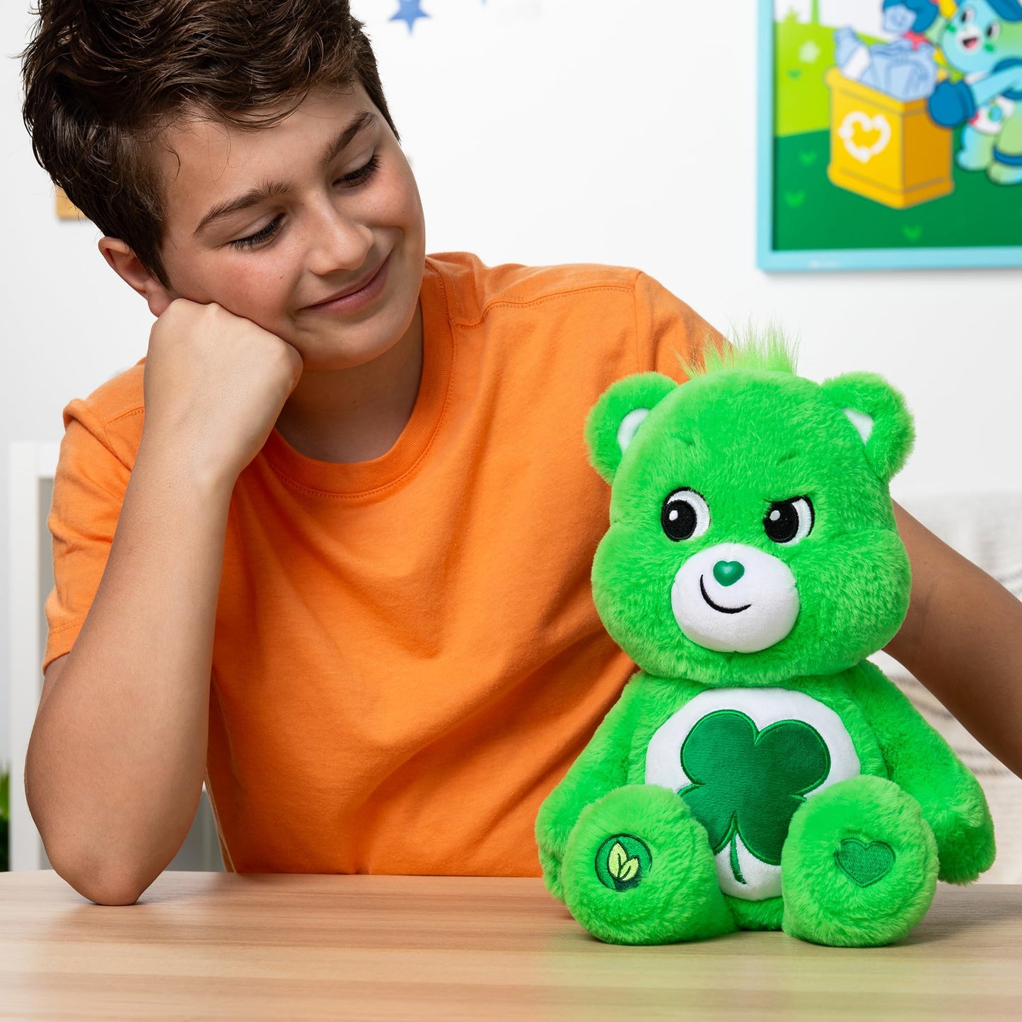 Care Bears Good Luck Bear Plushie - 14" Green Stuffed Animal - Soft Fabric Toy for Ages 4+ - Perfect Gift for Boys and Girls