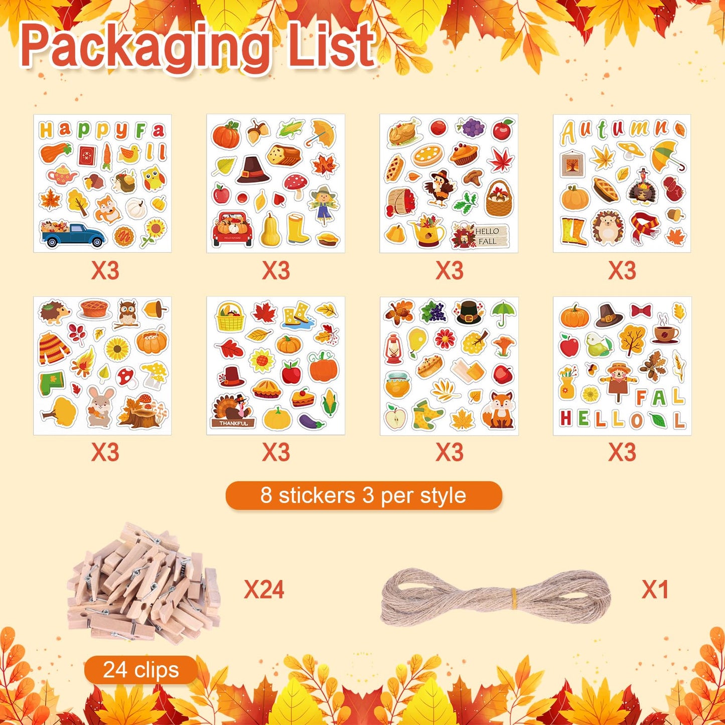 Winmany 72-Piece Thanksgiving Halloween DIY Photo Frame Craft Kit Holiday Picture Frame Set with Stickers and Clips for School A