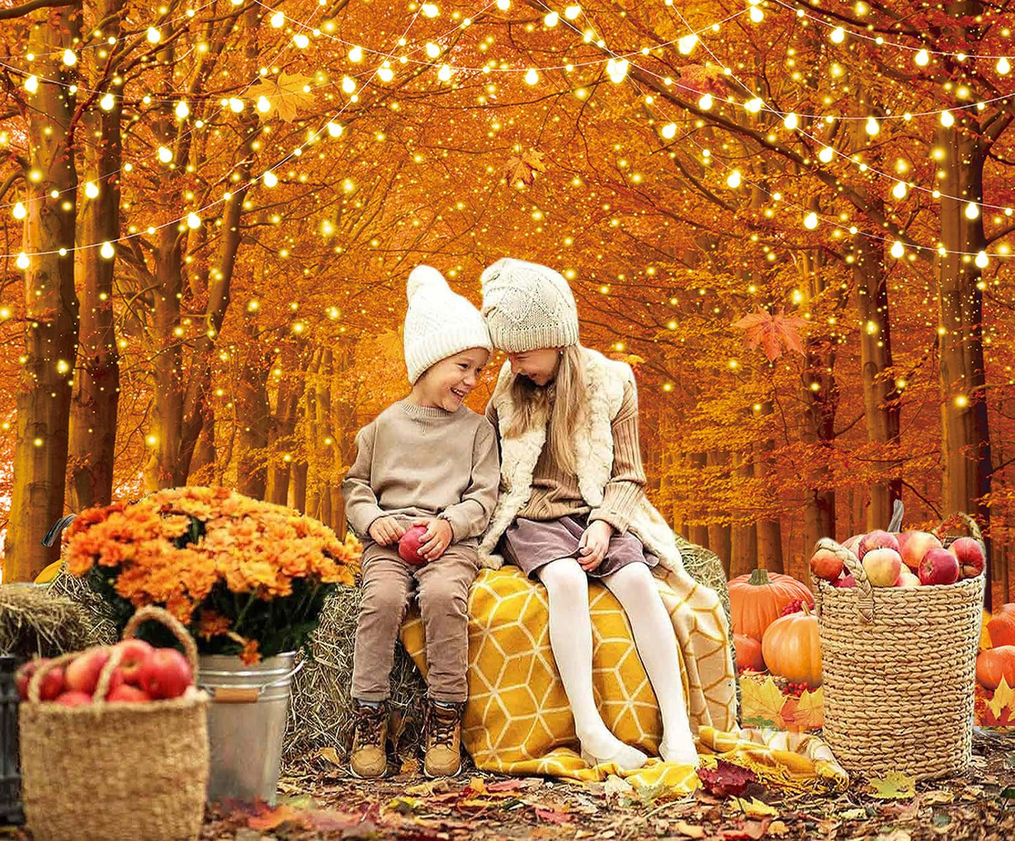 Fall Thanksgiving Photography Backdrop 7x5FT Autumn Natural Scenery Forest Maple Leaves Photo Backdrop for Thanksgiving Kids Adu