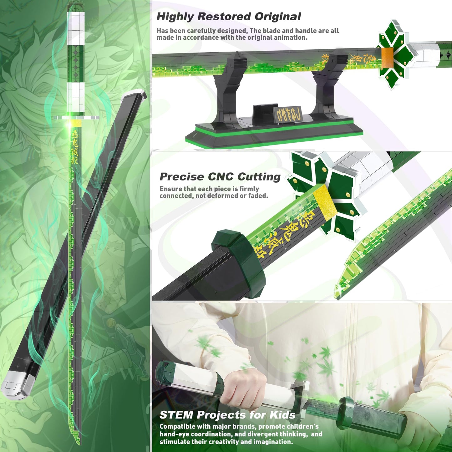 Jorumo Demon Slayer decorative replica blades Building Sets for mature-themeds and Kids  39in Shinazugawa Sanemi decorative replica blade Building Block with Scabbard and Stand  Anime Building Toy Katana Demon Slayer Gift  788 Pcs