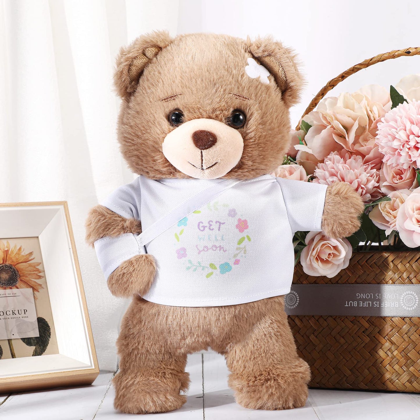 Deekin Broken Arm Gifts for Kids Get Well Soon Bear Stuffed Animal Gifts Bear for Kids mature-themed with Broken Arm After Surgery Soft Bandage Plush Bear 10 Inches (Get Well Soon)