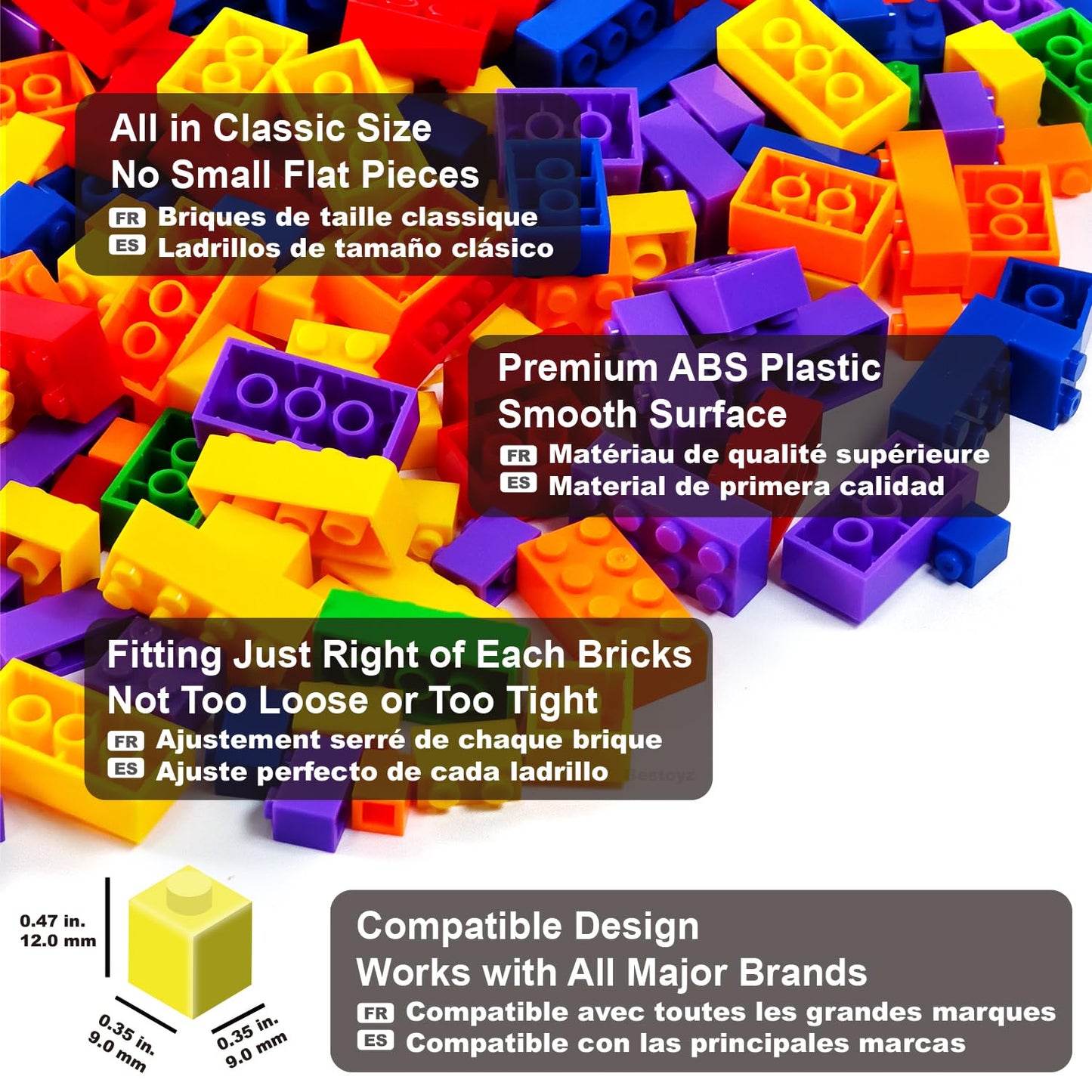 Bestoyz Building Bricks 1000 Pieces In Rainbow Colors, Classic Generic Building Blocks Toys For Boys & Girls, Educational Building Toys For Classroom, School, Toys For Kids Aged 4+