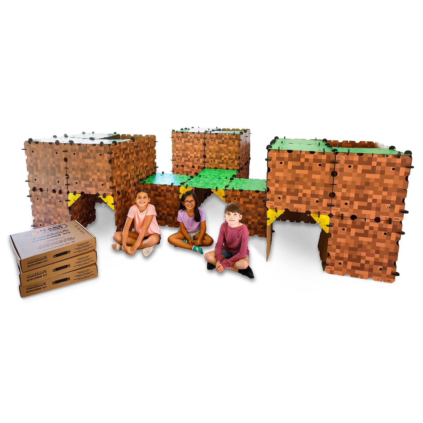 Make-A-Fort Minecraft Explorer Kit - 3 Pack, Durable Cardboard, Brown, Model 104 - Build Forts, Mazes, and Tunnels for Ages 8+