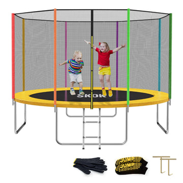 Skok Trampolines 12Ft Colorful Kids Trampoline With Enclosure Net, Trampoline Outdoor For Kids And Adults, With Spring Pad, Jump