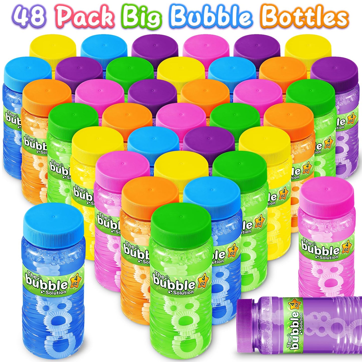 V-Opitos 24 Pack Bubble Bottles With Wands In 6 Colors, 4Oz Bubbles Solution, Bubble Party Favors For Kids, Themed Birthday, School Classroom Prizes For Boys & Girls, Ideal Goodies Stuffers