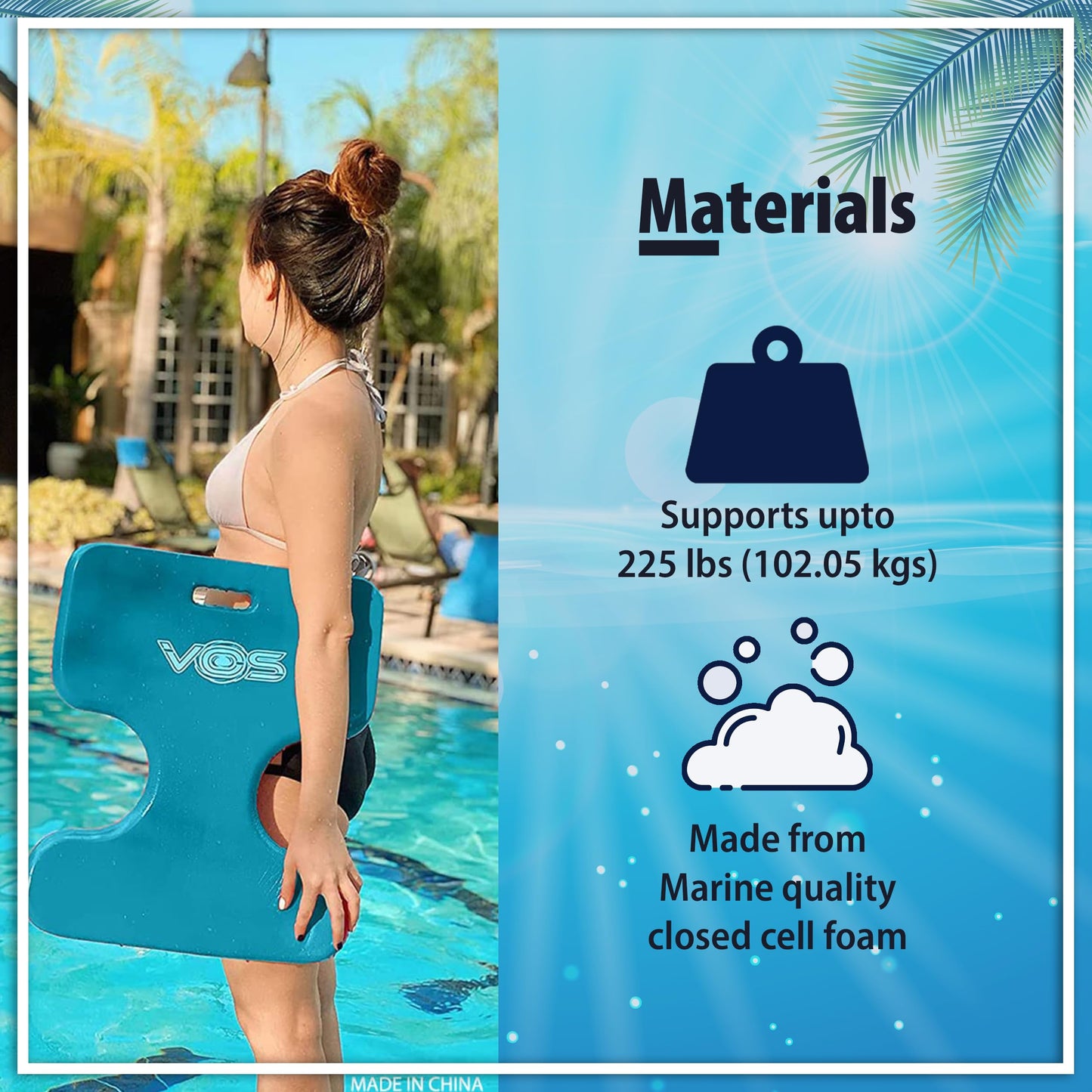 VOS Oasis enhanced Water Solid Saddle Floats - Ultra Buoyant  Comfortable Floating Seats for Pool  Beaches  Lakes  Water Parks | Pack of 2 (Barrier Blue)