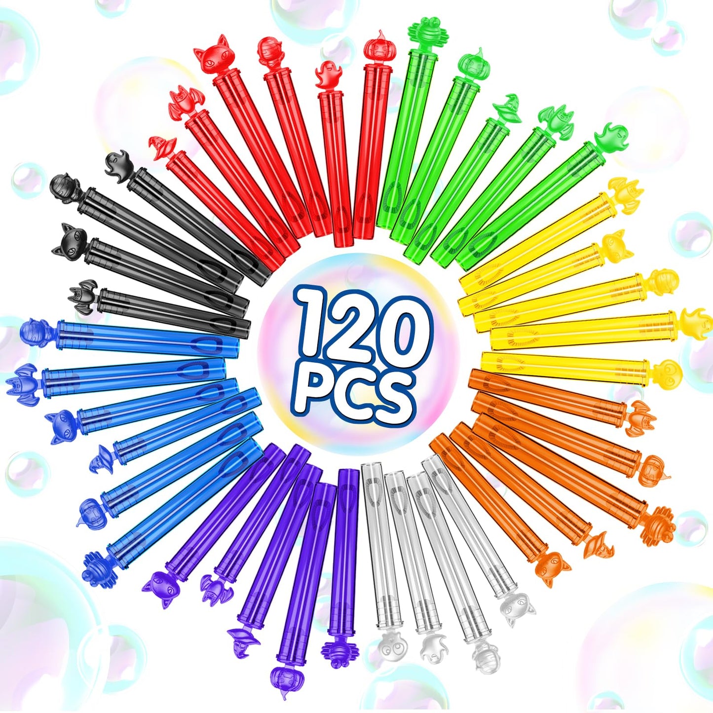 OleFun 120Pcs Halloween Bubble Wands in 8 Designs, Bulk Halloween Party Favors for Kids, Ideal Halloween Goodie Bag Stuffers, Tr