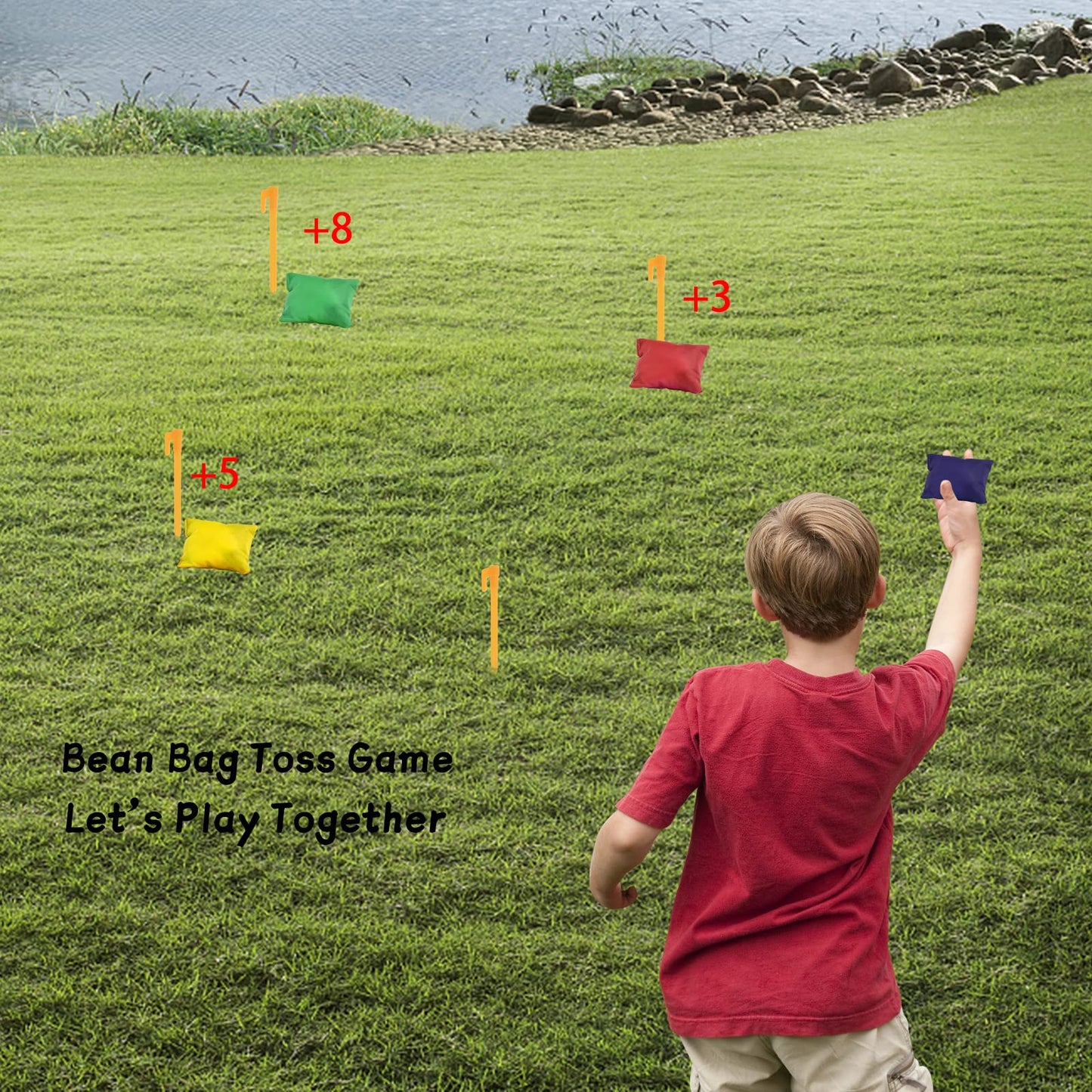 Goldge 28 Piece Outdoor Games Kit For Kids - Includes Potato Sack Race Bags, Bean Bag Toss, 3 Legged Race Bands, Egg Spoon Relay