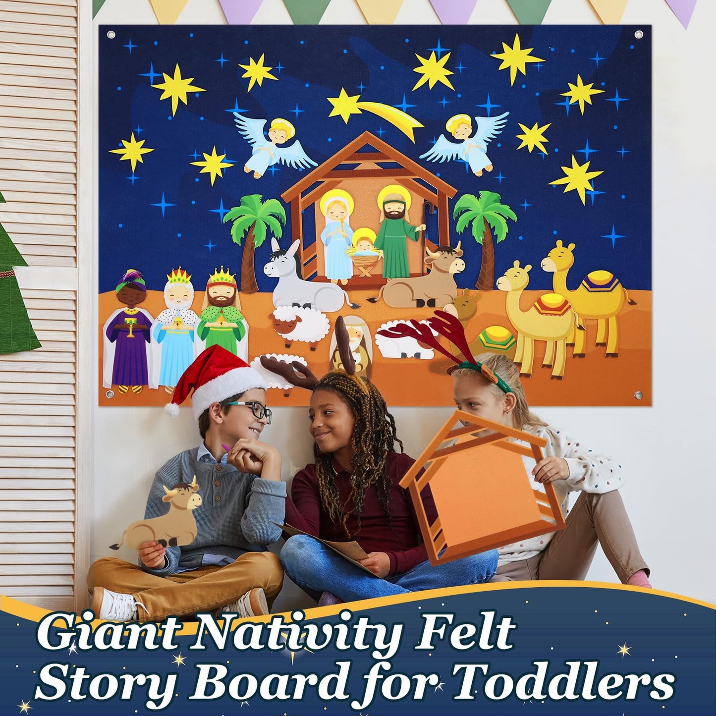 Batiyeer Nativity Felt Story Board for Toddlers 31 Pcs Birth of Jesus Felt Figure Felt Board Story Sets Interactive Felt Board f