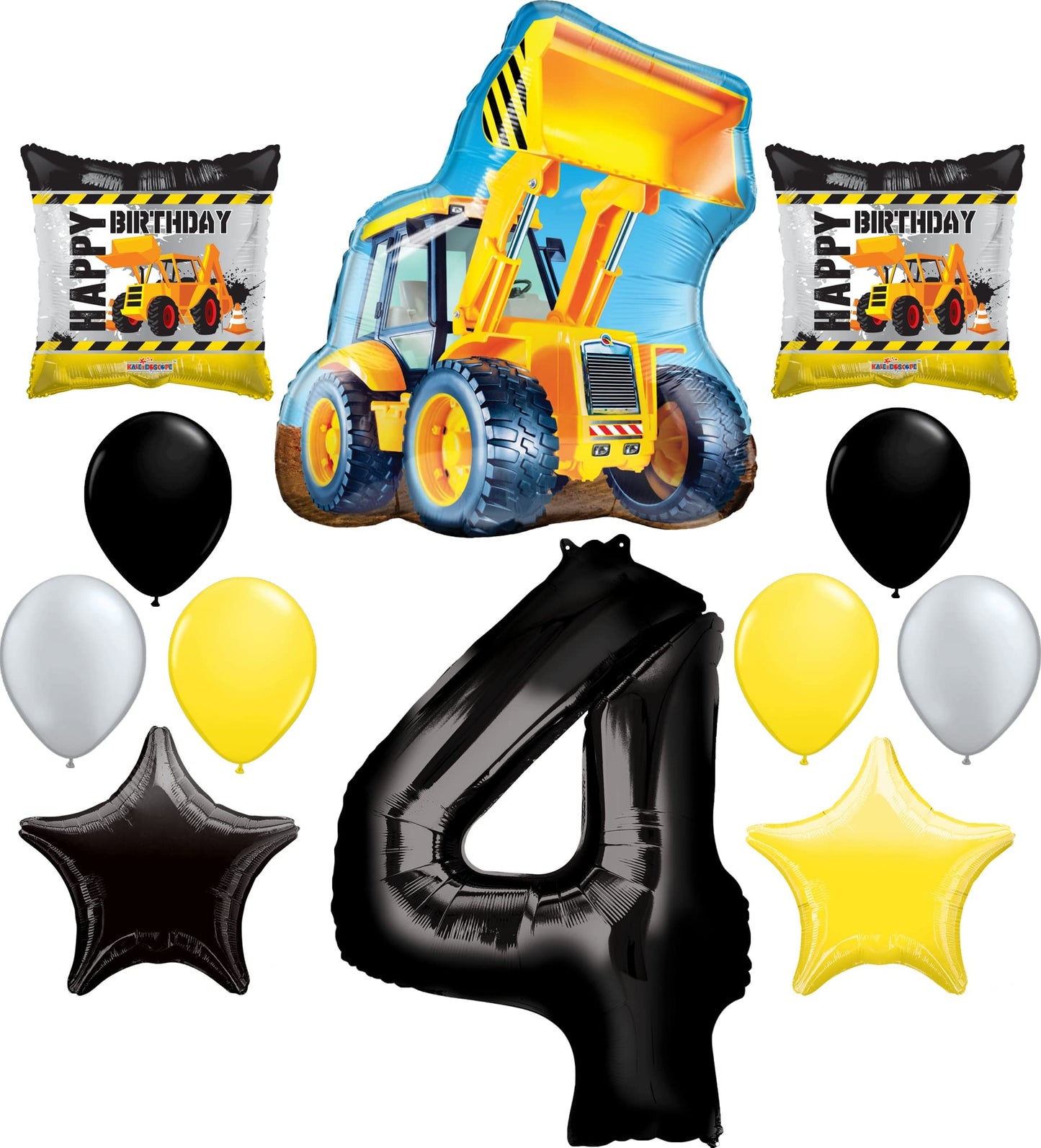 Construction Party Dump Truck Bulldozer 4th Birthday Balloon 12 Piece Set