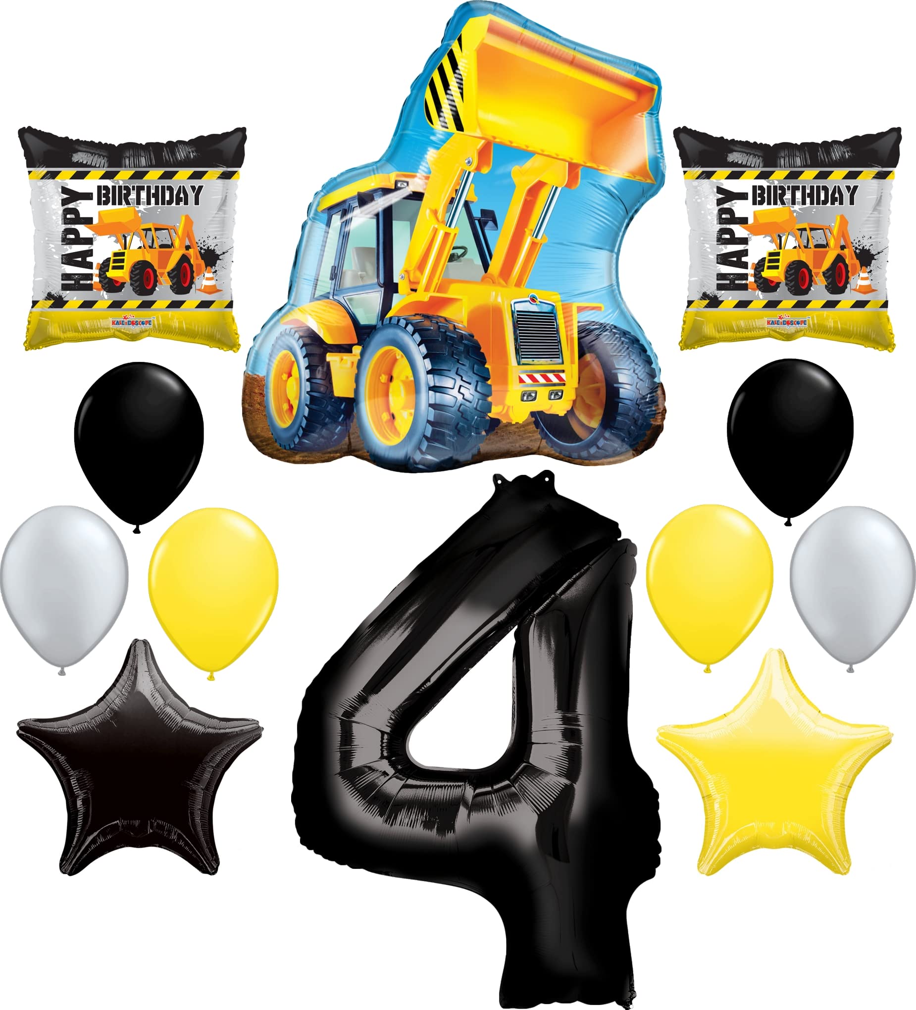 Construction Party Dump Truck Bulldozer 4th Birthday Balloon 12 Piece Set