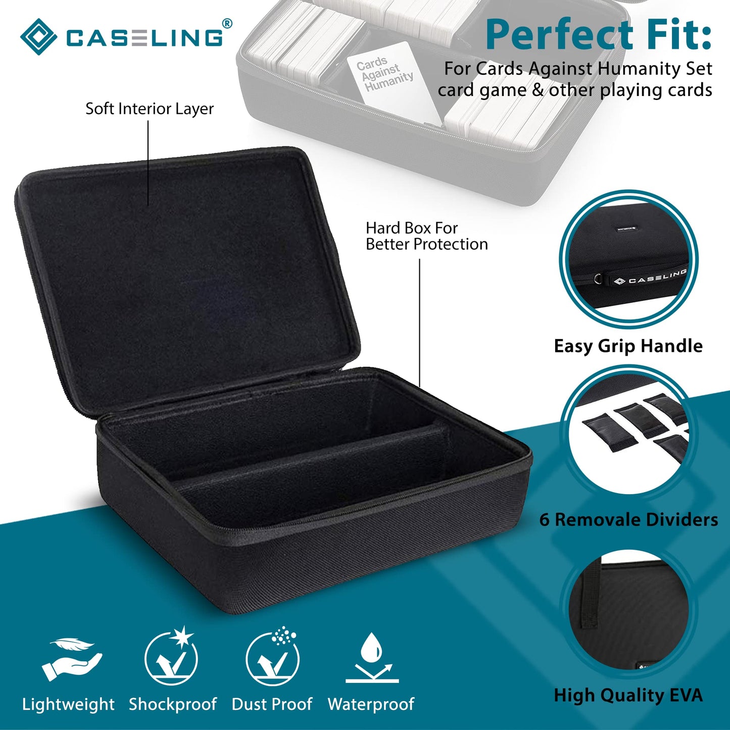 caseling Card Game Case - Fits Cards Against Humanity, Holds 1650 Cards, Black, EVA Material, Model: DoubleCardCaseUPDATE