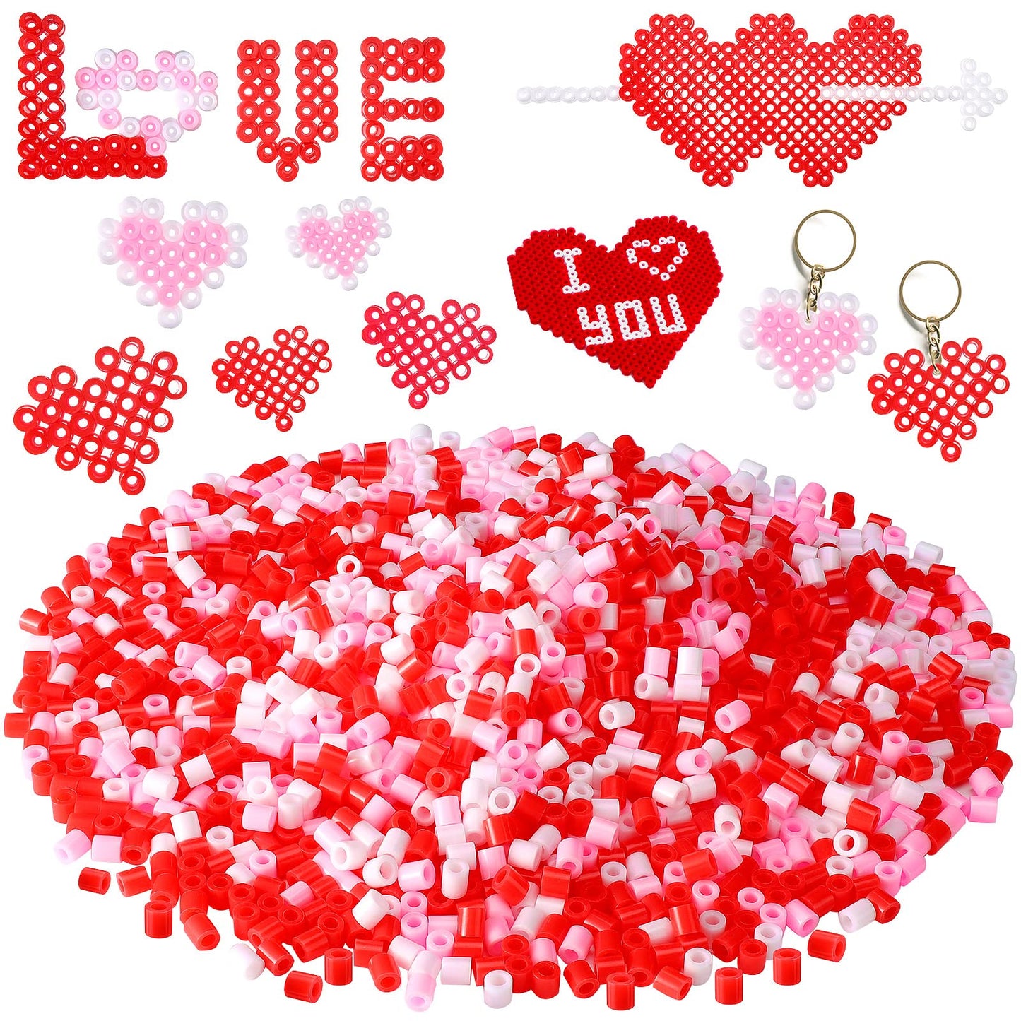 4000 Pieces Valentines Day Fuse Beads Craft Assorted Pink Red White Plastic Fuse Beads DIY Handmade Activity Kit for Valentines