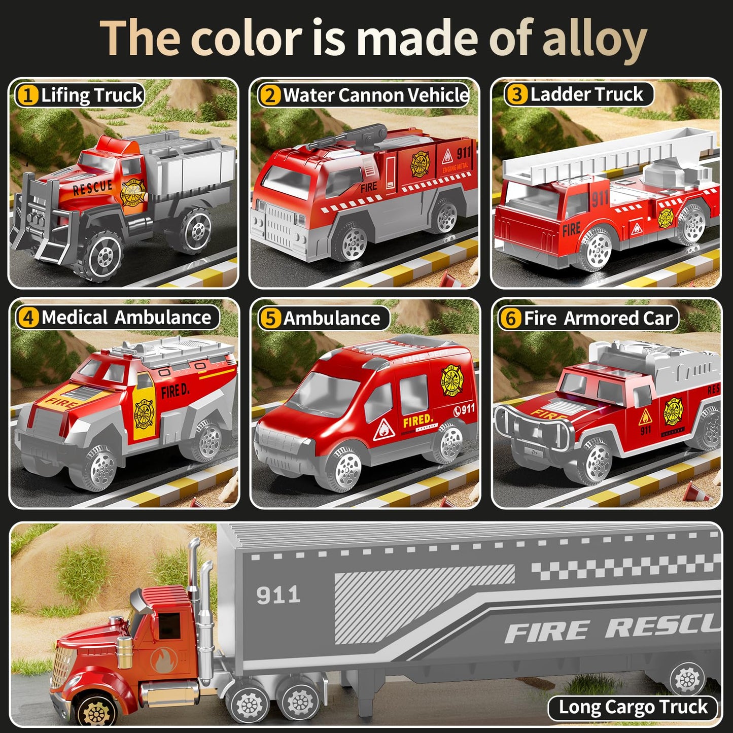 Niplooow Fire Toys For 3 4 5 6 Years Old Boys Girls Kids, Die Cast Metal Fire Truck Toys W/Play Mat, Rescue Emergency Fire Truck