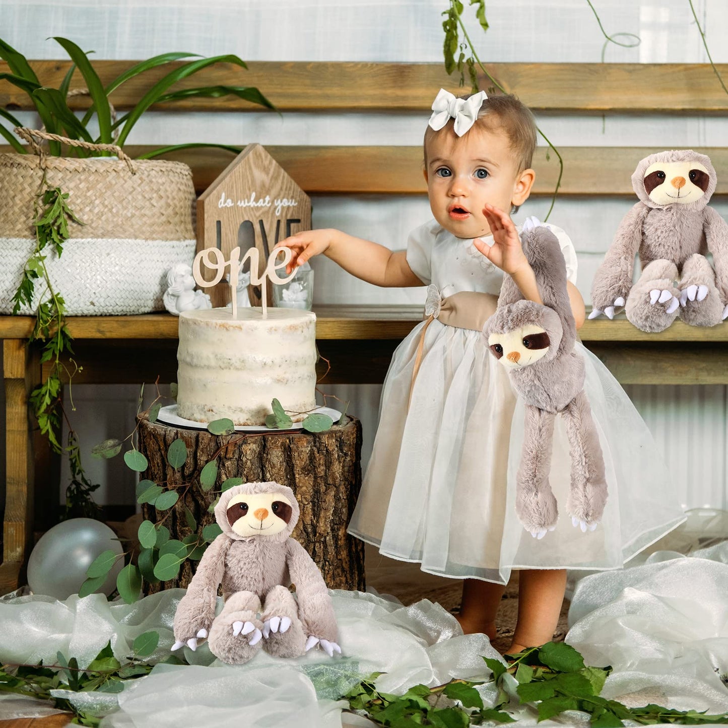 Queekay 2 Packs Sloth Stuffed Animal Hanging 18 Inch Three Toed Sloth Plush Toy With Hook And Loop Hands For Teens Adults Gifts Decors(Gray)