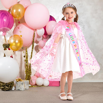 Princess Dress Up Clothes For Little Girl, 11Pcs Princess Dress Up Cape Gift Set With Pincess Crown, Princess Dresses Princess Toys For Toddler Girls 3-8 Years Old Birthday Christmas Gift (Pink)