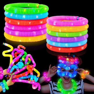 12 Pcs Glow Sticks Party Packs- Glow In Dark Party Favor Supplies For Kids, Light Up Glow Necklaces Bracelets, Neon Party Decora