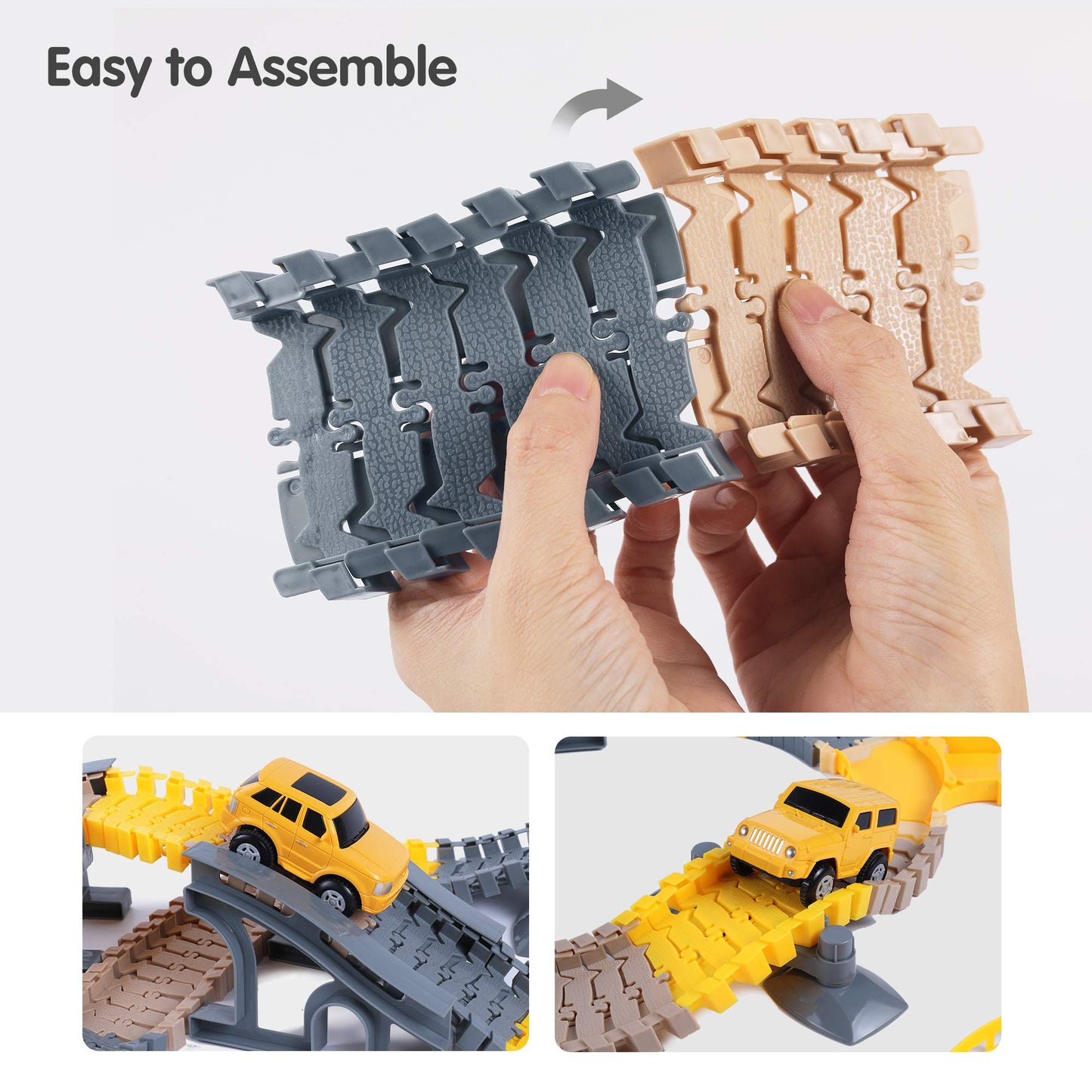 TUMAMA 249pcs Construction Race Track Vehicle Toys for Boys and Girls, STEM Building Set, Safe & Durable Plastic, Yellow