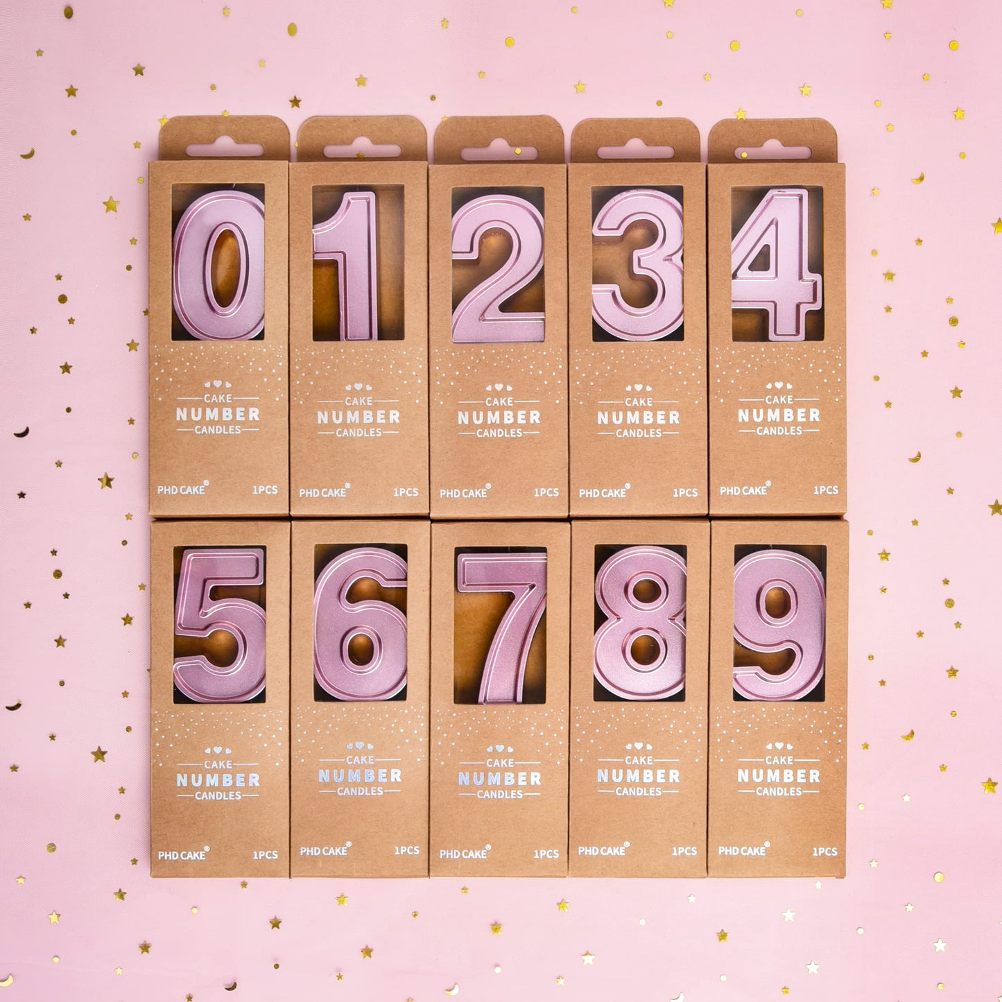 PHD CAKE Rose Gold 3 Number Birthday Candles, 2.76 Inch Synthetic Wax, Party Celebration