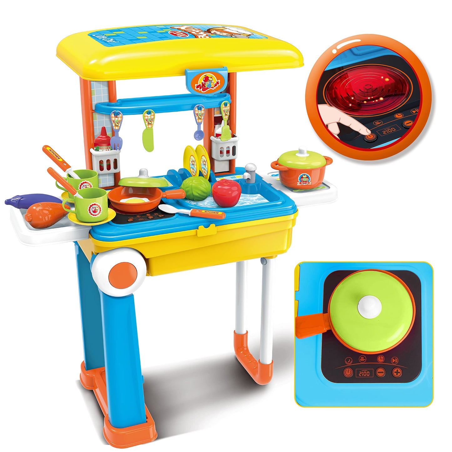 Toy Chef 2-in-1 Travel Suitcase Kitchen Set for Children | Includes Toy Pots, Pans, Dishes, Utensils & Foods ABS Plastic Pretend