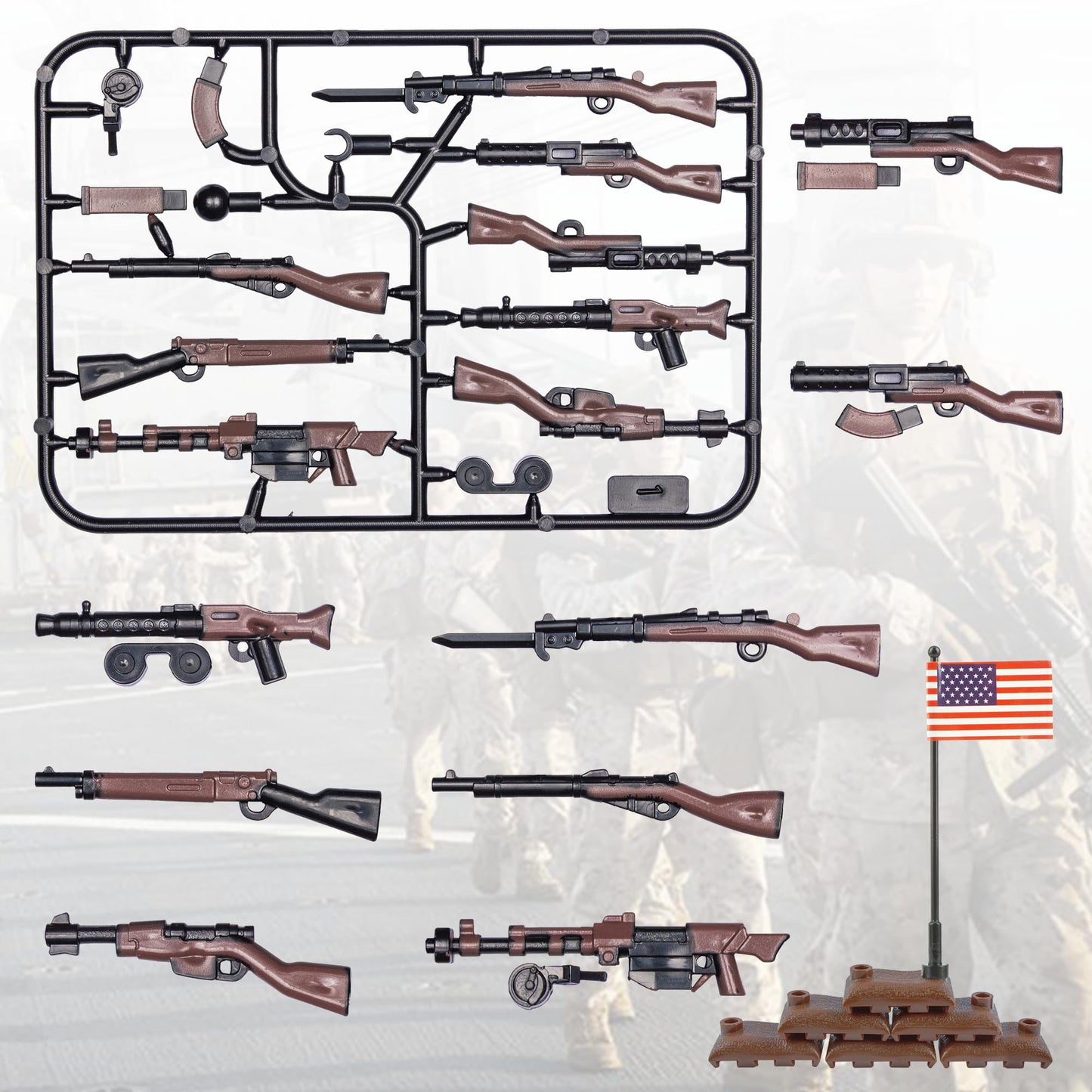 MaozyHomie 36 Pcs  Pack Military U.S Field Force  Toy Set - Brown  Accessories Weapon Battle Building Blocks Compatible with Major Brand  3 Years Old and up