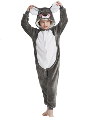 Acogna Onesie Kids Plush Animal Koala Costume One Piece Pajamas Girls Boys Teen Halloween Cosplay Sleepwear Gray 10-11 Years