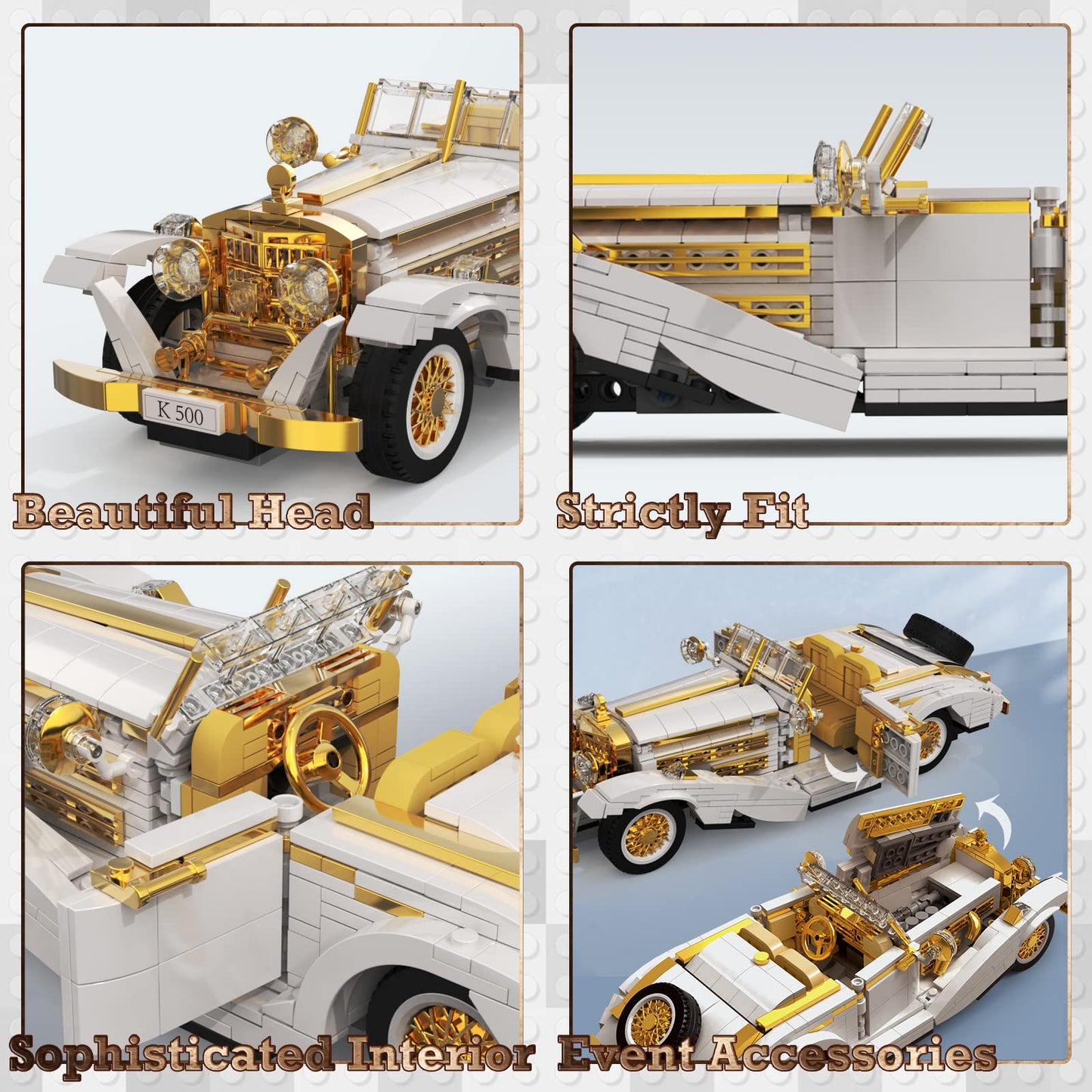 Jmbricklayer Vintage Cars Building Blocks Sets 50101, Classic K500 Sports Car Moc Model Car Kits, Ideal Gifts For Teens Adults G